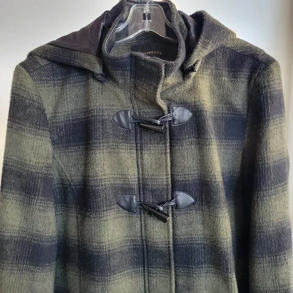 LAST CALL -Weatherproof Green Plaid Vegan Leather Mid Length Coat (Size: L) - Picture 15 of 16